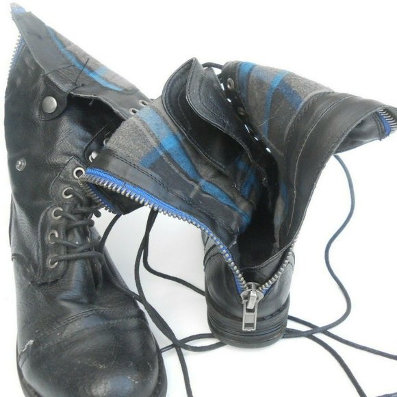 Cathy Jean Black Combat Boots Plaid Lining Fold Down Snap Zipper Womens Size 5 - Picture 7 of 11